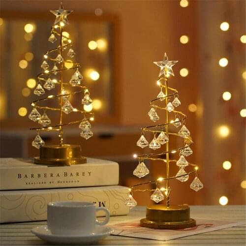LED Crystal Diamond Christmas Tree Night Light Battery Powered Decor Fairy Lamp Christmas Gifts for Bedroom Living Room Tabletop
