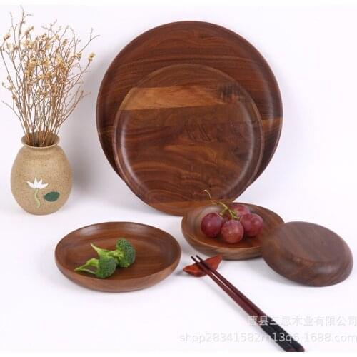 Walnut plate solid wood round plate wooden dessert plate black walnut fruit cake wooden plate Steak plate cheese plate
