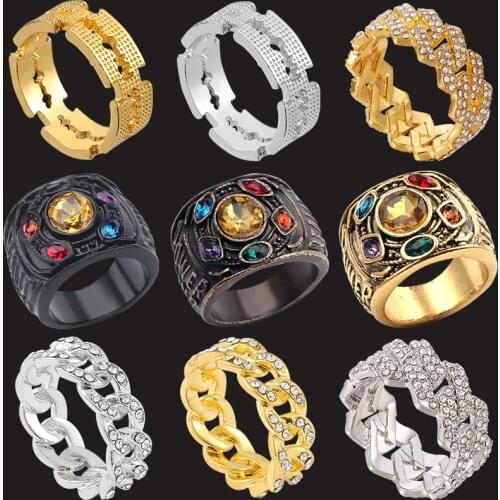 Vintage Hip Hop Miami Curb Cuban Rings for Women Men Gold Silver Color Anillos jewelry Iced Out Paved Rhinestones Ring Best Gift