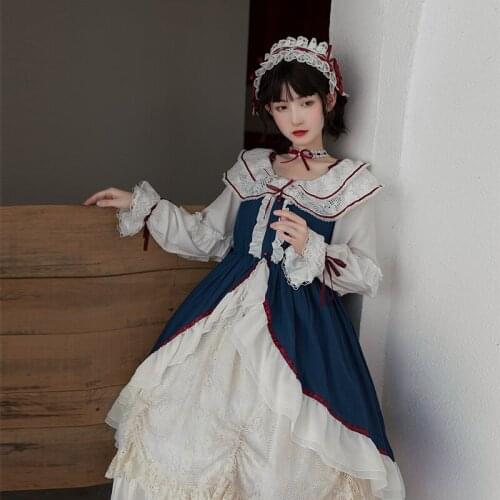 Vintage Lolita Op Dress Victorian Vestido Kawaii Tea Party Anime Sweet Girls Goth Japanese Harujuku Gothic Long Sleeve Lace Op