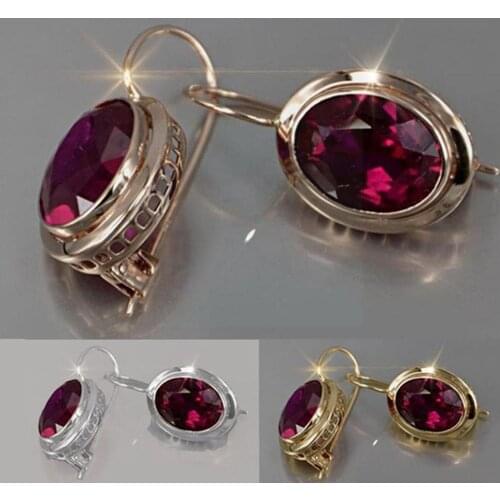 1 Pair Red Diamond Women Earrings Fashion Lady Party Metal Drop Jemstone Decoration Ear Rings Jewelry C7R6