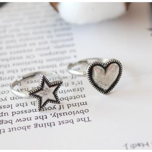 Retro Heart Star Adjustable Ring For Women Elegant Female Wedding Engagement Accessories Fashion Party Jewelry Couple Ring