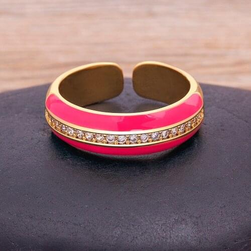 New Fashion Adjustable Size Candy Color Enamel Clear Zircon Open Ring For Women Multicolor Gold Plated Eternity Finger Band Ring