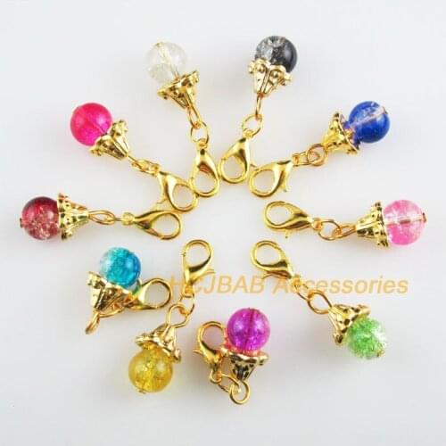 10 New Horn 9x16mm Charms Mixed Shivering Glass Gold Color Retro With Lobster Claw Clasps