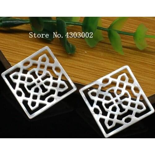 20pcs/lot 25mm Natural Hollow Square Mother of Pearl shell for DIY Jewelry Hollow Square Flower cut MOP Pearl shell Beads