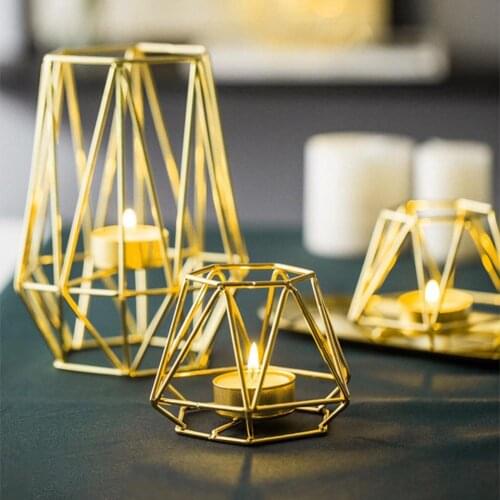 3D Candlestick Geometric Vintage Iron Wire Luxury Romantic Home Decoration Ornaments Table Living Room Home Decor gifts