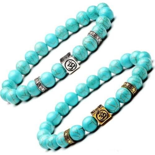 Druzy 6PC Square Alloy 8mm Bead Bracelet Natural Stone Turquoises Yoga Energy Stone Number 30 Small Million Word Spacer Bracelet