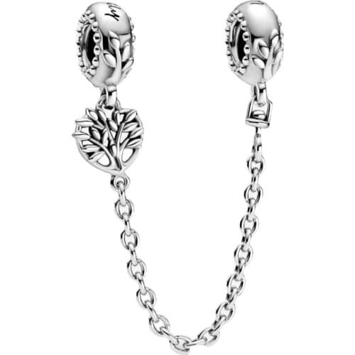 2021New S925 Sterling Silver Heart-shaped Tree Safety Chain Fit Original 3mm Bracelet&Bangle Making Fashion DIY Jewelry For Wome