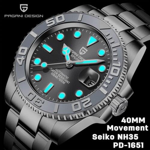 PAGANI DESIGN2021 Mechanical NH35 Ceramic Bezel Diving Watch men Business 100M Waterproof Stainless Steel Men watch reloj hombre