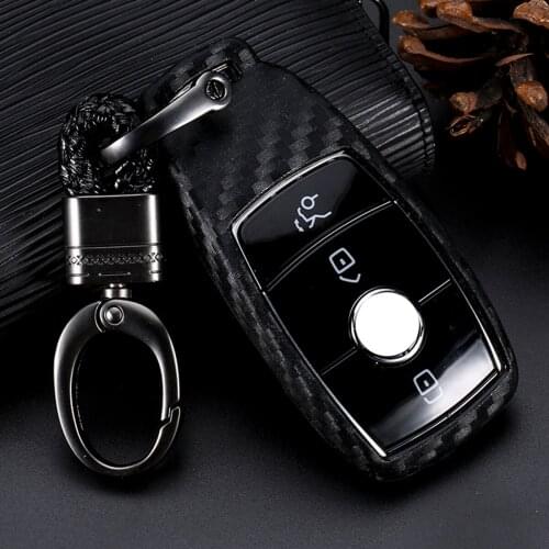 Carbon Fiber Silicone Key Case Fob Cover Chain Shell Keychain Keyfob Fit For Benz E S Class W213 W222 S213 C217