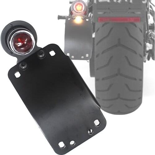 3/4" Hole Black Round Side Mount Curved Vertical Model License Plate Bracket Housing Brake Tail Light For Harley Chopper Bobber