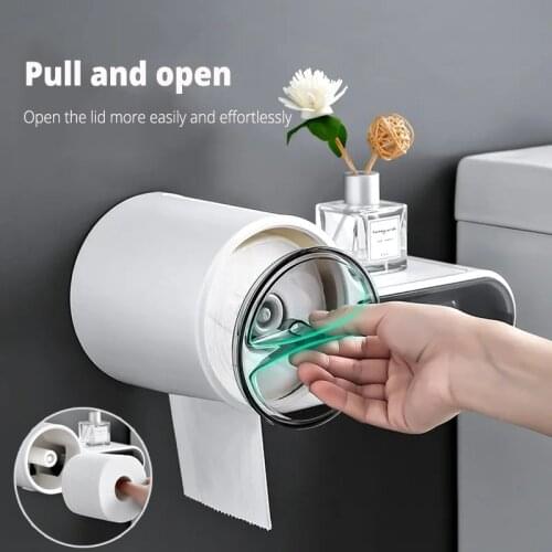 Bathroom Toilet Paper Holder Paper Tissue Box Plastic Toilet Dispenser Wall Mounted Roll Paper Storage Box Free Punching