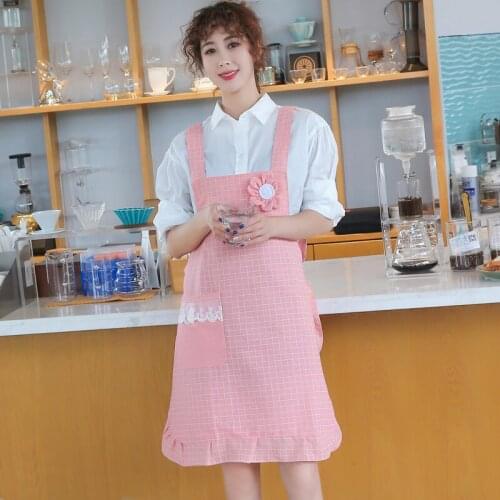 Apron household kitchen fashion cotton linen Japanese cute apron female waterproof and oil-proof cooking cover