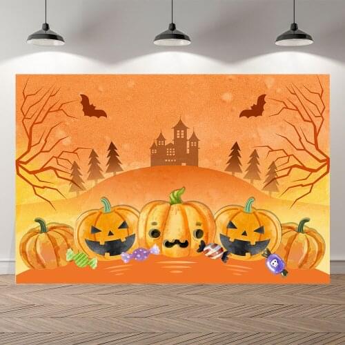 Seekpro Happy Halloween Birthday DIY Ghost Pumpkin Zombie Castle Photo Backdrop Photography Background Bat Moon Light Night