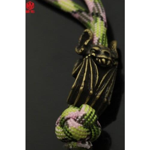 1PC Flashlight Paracord EDC Brass Knife Bead Outdoor Tool Bat Keychain Pendant