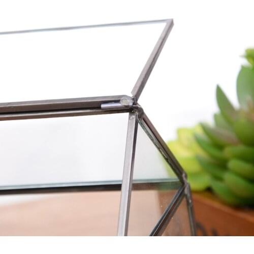 Geometric Glass Terrarium Box Handmade House Shape Close Glass Table Top DIY Display Planter Windowsill Flower Pot with Swing