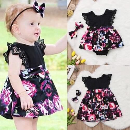 2021 Newborn Toddler Baby Kids Girl Sisters Match Clothes Flower Jumpsuit Romper/Dress+Headband Outfits