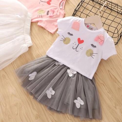 Girls Clothes Suit Summer Children Cartoon Cute Short Sleeve T-shirt + Tutu Skirt baby kids Tops 2pcs Clothing Set