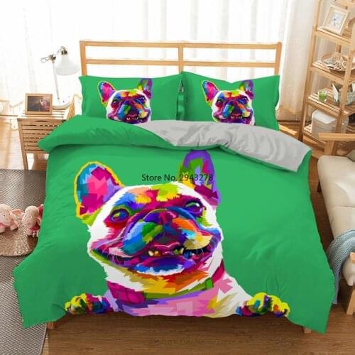 3D Lovely Cute Dog Bedding Set Pug Husky Cat Animal Cartoon Duvet Cover Set Pillowcase King Queen Size Kids Bed Linen Bedcloth