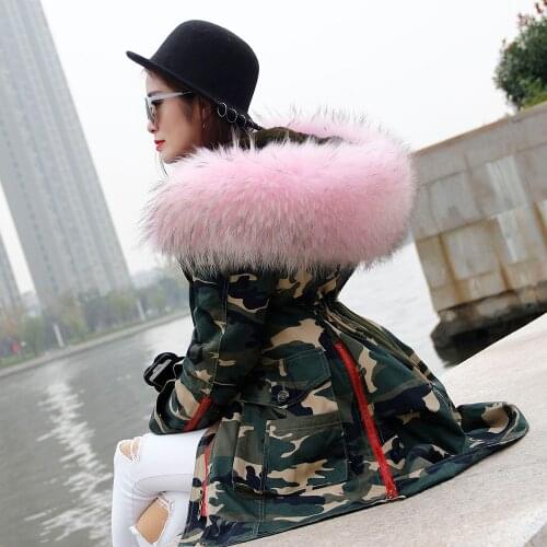 MAOMAOKONG2020 new super-large raccoon fur collar tuxedo with waist waist fur parka coat to keep warm mid-length large size jack