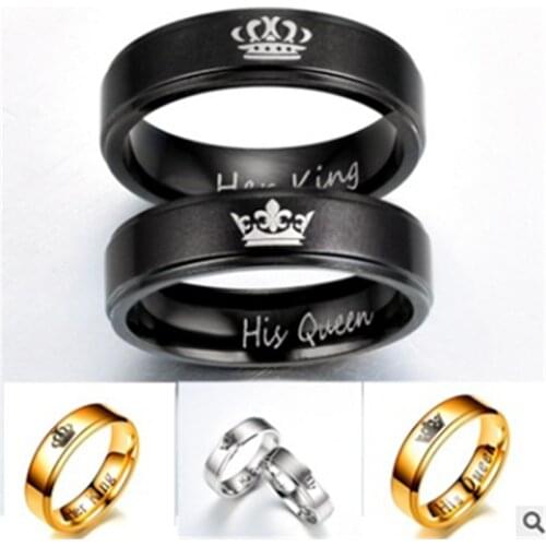 Fashion Her King His Queen Crown Ring For Men Women Gold/Black Charm 100% Titanium stainless Steel Jewelry Ring