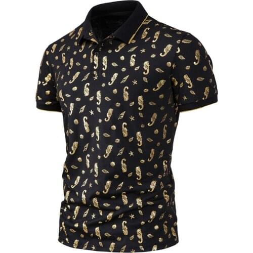 Seahorse conch bronzing printing Embroidery Polo Shirt for Men Short-sleeved Mens Polos Quality Summer Brand Men Clothing