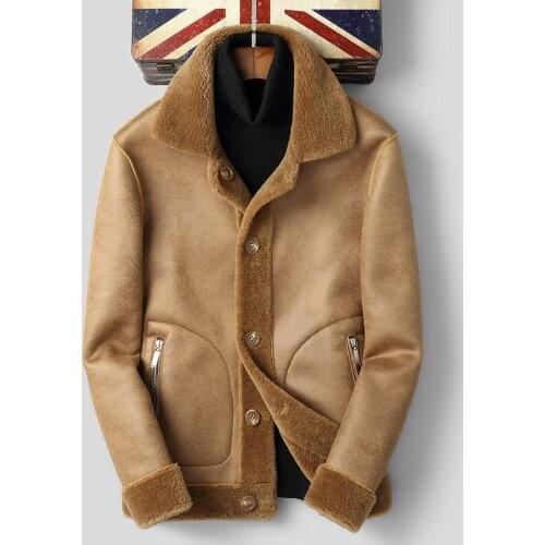 Sheep Shearling Fur Winter Jacket Men 100%Wool Coat Suede Lining Double-side Wear Jackets F-DH-80810 MY1159