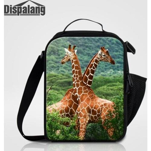 Newest Design Giraffe Prints Small Zipper Messenger Lunchbox Thermal Children Food Lunch Bag For School Reusable Lunch Container