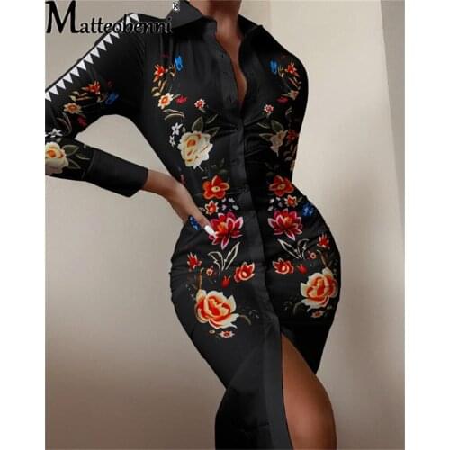Autumn 2021 Women Long Sleeve Mid Dress Fashion Print Shirts Dress Elegant Ladies Splice Long Shirt Dress Irregular Party Dress