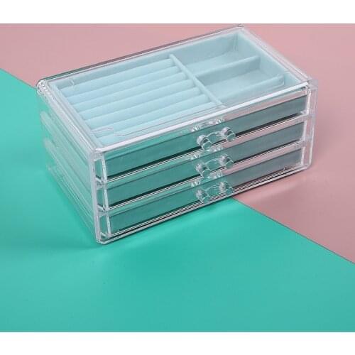 Clear Acrylic Jewellery Storage Box Women 3 Drawers Velvet Organiser Earring Bracelet Necklace Rings Jewellery Case Holder New