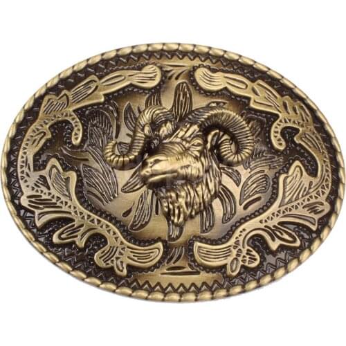 Rodeo Goat Head Belt Metal Belt Buckle Arabesque Floral Western Cowboy Cowgirl