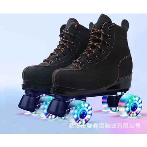 Artificial Leather Roller Skates Double Line Skates Women Men Adult Two Line Skate Shoes Patines With White PU 4 Wheels Patins