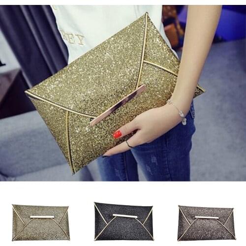 1PC luxury shiny envelope clutch wedding bags for women evening party bag glitter ladies hand bags black purse handbag