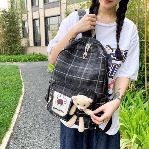 Korean Style Fashion Backpacks For Women Cute Plaid School Backpacks Large Capacity Nylon Travel Backpacks