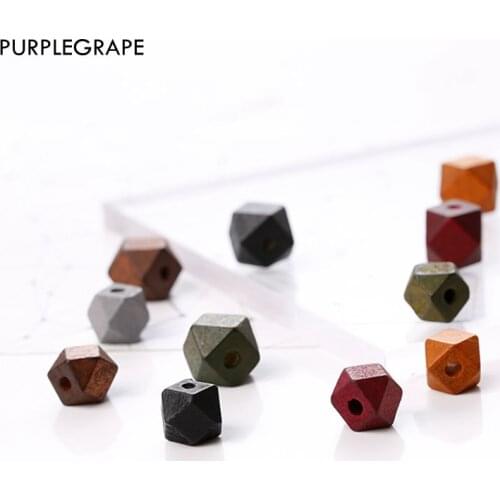 Beads DIY earrings material vintage necklace jewelry accessories Wood color straight hole octagonal PURPLEGRAPE 20pcs