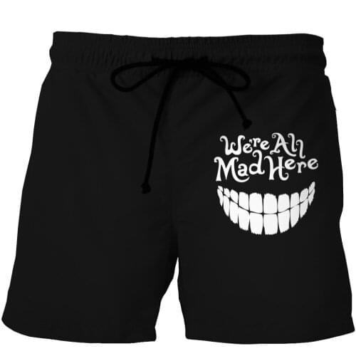 LOVE SPARK "WE ARE MAD HERE " Print Mens Black Shorts High Elastic Boys Jogging Running Boys Sports Light Shorts M To 6xL
