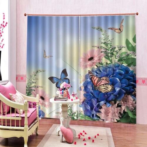 Natural Scenery Flower and Butterfly Shower Curtains for Living room Bedroom Blackout Window Drapes 2 Panel With Hooks