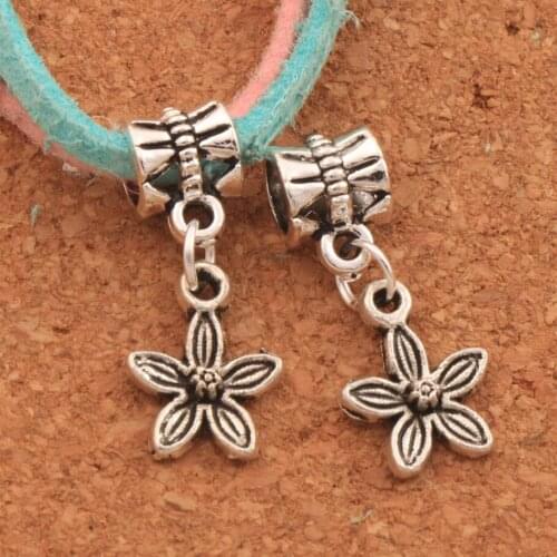 Lilac Flower Charm Beads 35PCS Zinc Alloy Dangle Fit European Bracelets Jewelry DIY B321 10.6x24.6mm