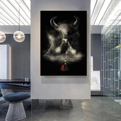 Modern Matador Canvas Painting Black White Animal Cattle Posters and Prints Wall for Living Room Home Decoration Pictures