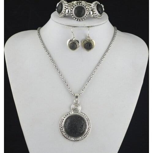 SS5 Lava Stone Necklace Pendant & Earring & Bracelet per Set Jewlery Set ,Women,Vintage Look,Tibet , wholesaler
