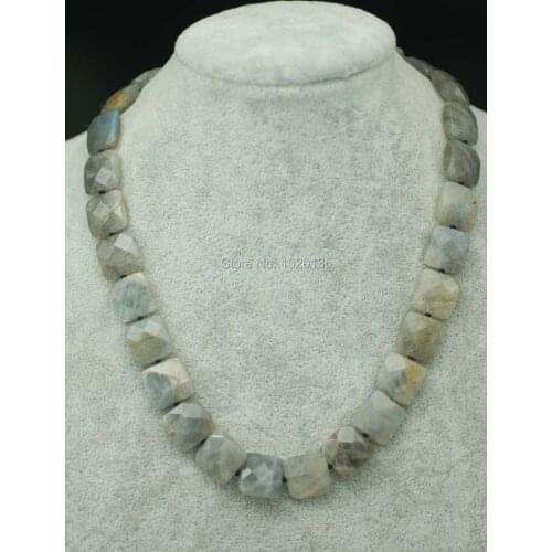 Wow! labradorite square faceted 12mm blUE RAINBOW nature 17inch necklace beads wholesale FPPJ