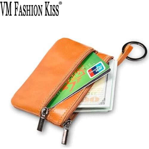 VM FASHION KISS Genuine Leather Zipper Coin Purse Minimalist Keychain Wallet For Girls Casual Mini Wallet Bags Women Card Holder