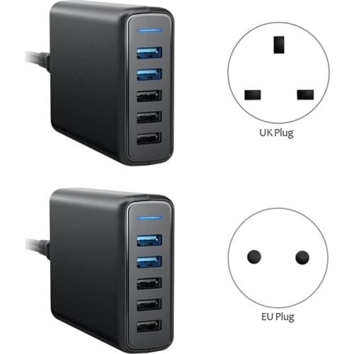 USB Charger, 5-Port USB Fast Charger, Dual-Ports QC 3.0 USB Charger, Smart Charger For Iphone, Androids,Etc