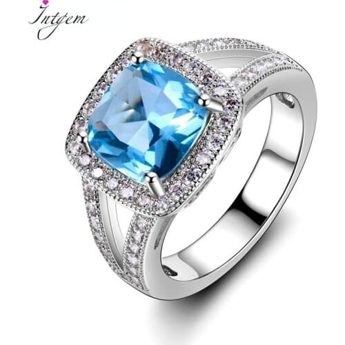 Luxury Created Aquamarine Mystic Topaz Ring For Women 925 Sterling Silver Vintage Fashion Jewelry Engagement Wedding Party Gift