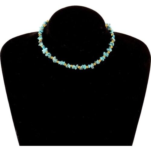 COWBREAD Broken Turquoise Women Necklace Transparent Crystal Rough Stone Choker Simple Ladies Necklace Fashion Jewelry