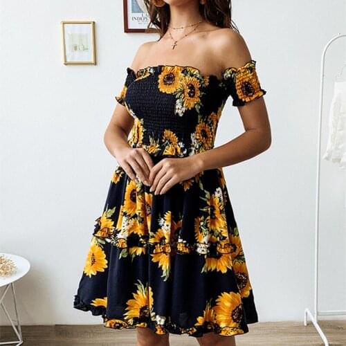 2019 Summer Dress Simple Casual Fashion Trendy Sexy Temperament Print Large Size Loose Short Sleeve Slash Neck Women Dress ZW214