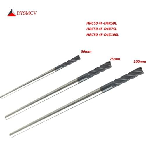 1pc 4mm End Mill 50mm 75mm 100mm full length HRC50 4 Flute Tungsten Carbide endmill machine cnc Lathe Milling Cutter tools