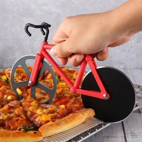 1PC Creative Bicycle Shape Pizza Slitting Knife Stainless Steel Pizza Cutter Household Rolling Two-wheeled Pizza Wheel Cutter