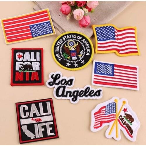 10pcs/lot Round Embroidery Patches Letters Red Blue American Flag Clothing Accessories Heat Transfer Badge Iron Applique