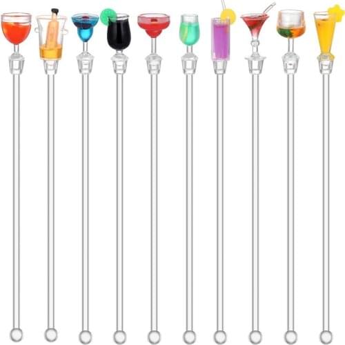 10pcs 23CM Cute Cocktail Drink Mixer Bar Stirring Mixing Sticks with Colorful Miniature Accessory (Random Color)